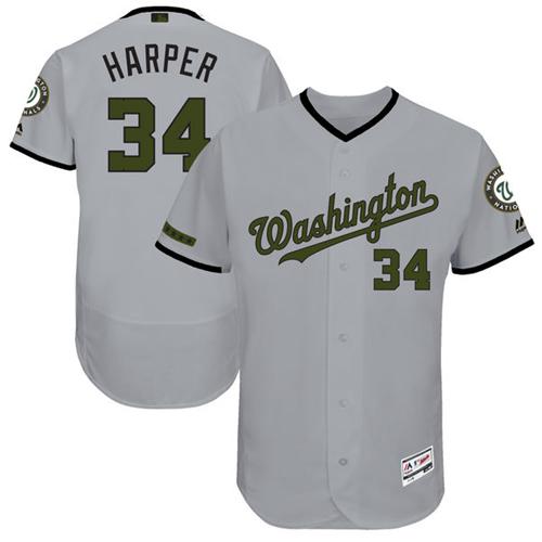 Nationals #34 Bryce Harper Grey Flexbase Authentic Collection Memorial Day Stitched MLB Jersey - Click Image to Close